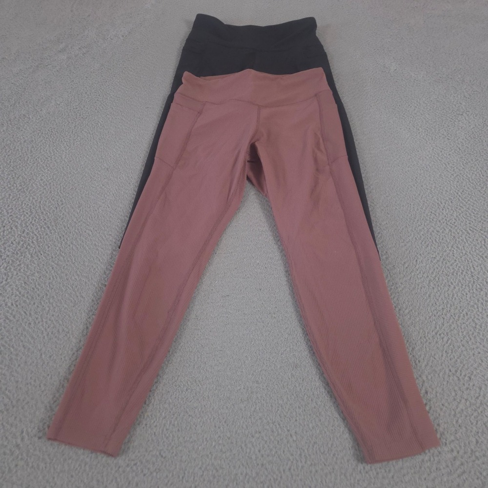 LOT OF 2 Old Navy Leggings Womens L Multi PowerSoft Crop Ribbed 7/8 Side Pockets